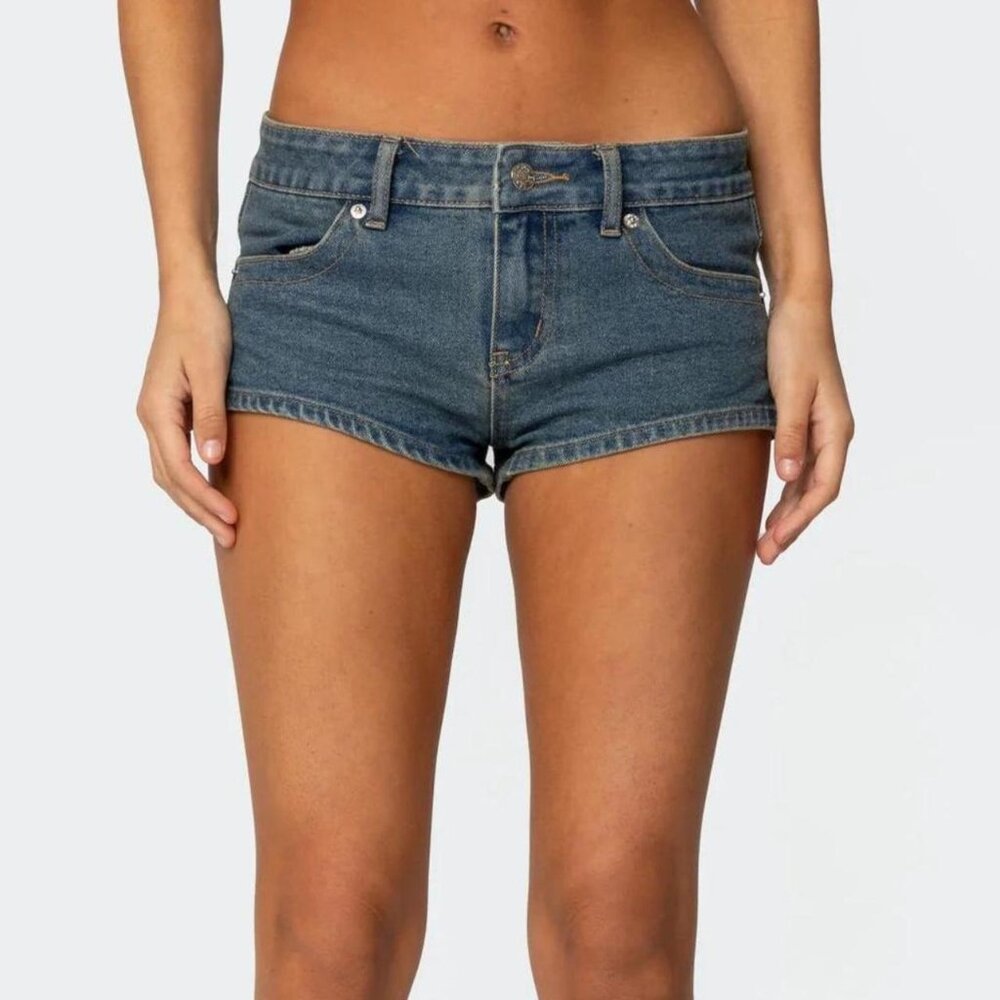 Edikted Micro Low Rise Denim Shorts